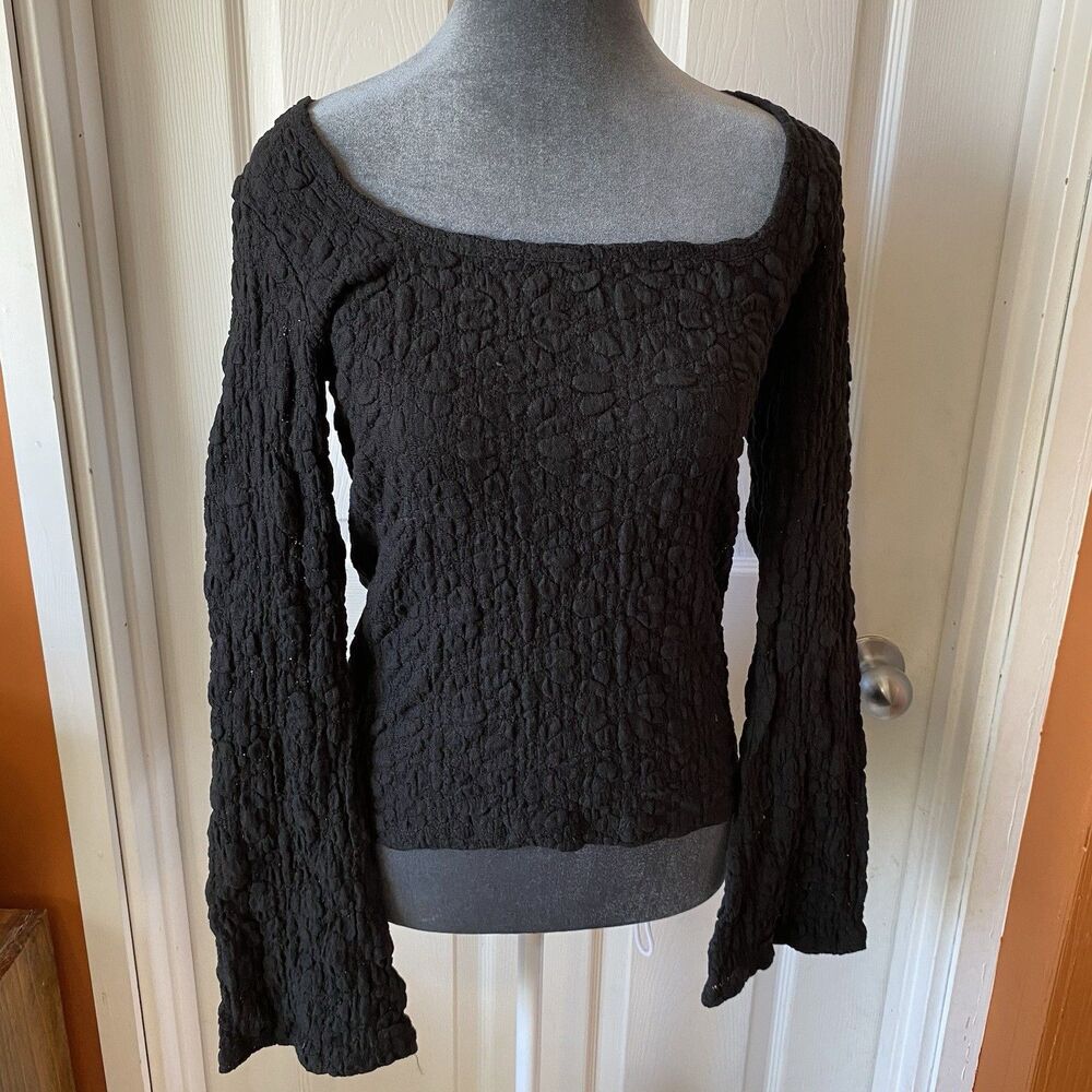 Old Navy Sheer Blouse Women’s Size Medium Black Stretch NWT Boat Neck